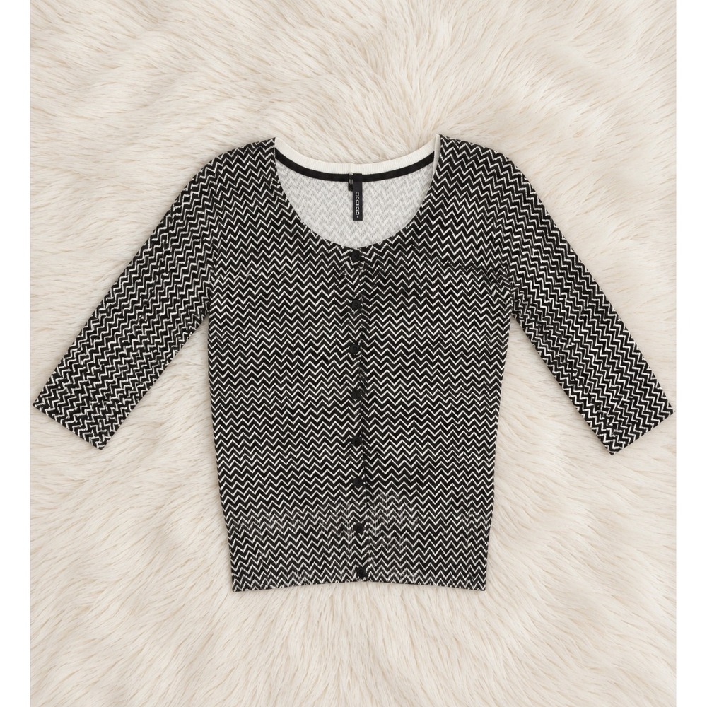 Maurice's Chevron Cardigan Black White Button Front 3/4 Sleeve Small